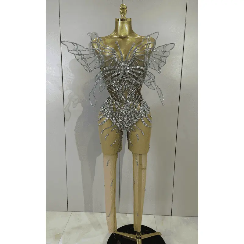 Tiffany 3D Butterfly Strapless Mesh See Through Jumpsuit