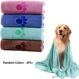2-Pack Quick-Dry Pet Towels, Soft Absorbent Polyester, Fun Paw Print Design, Ideal for Bathing and Grooming, Durable Fabric, Grooming Supplies