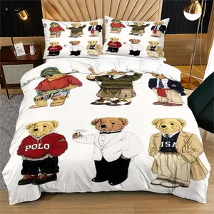 Teddy bear pattern printed duvet cover, cute adult bedroom decoration gift, including 1 duvet cover and 1 or 2 pillowcases without core and pillow, Duvet Cover Set