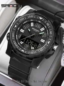 Sanda Fashion Waterproof Digital Watch for Youth, Dual Time, Stopwatch, Alarm, Luminous, Week Date, Analog Face, Zinc Material