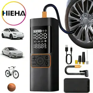 HIEHA P225 portable air compressor 7800mAhbattery life long 180PSI high-quality digital instrument LED light automatic shutdown cordless 4 modes and USB mobile power car bicycle motorcycle balloon inflator, professional tire inflator, jump starter car kit