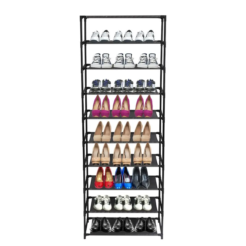 10-Tier Stackable Shoe Rack Organizer, Stainless Steel Frame Storage Shelves, Holds 50 Pairs of Shoes for Efficient Closet Organization