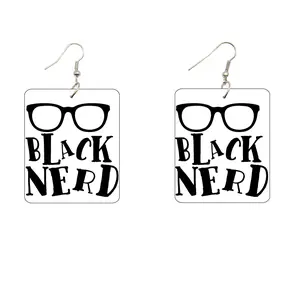 Black Nerd Wooden Earrings