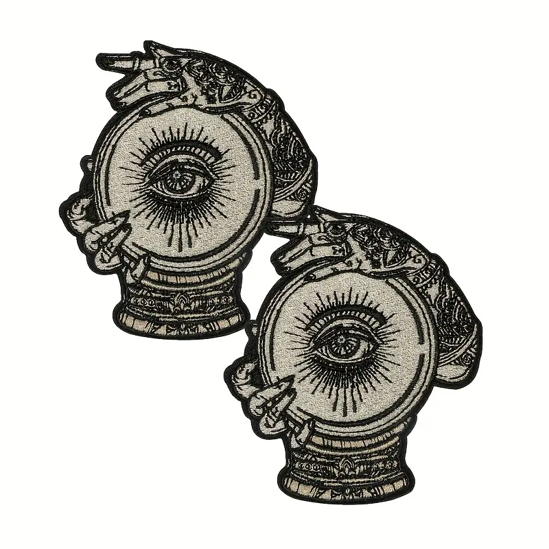 Multi-Use Evil Eye Pattern Punk Embroidered Iron-On Patches, 2pcs, Suitable For Clothing, Backpacks, Jackets, Geometric Embroidery Design Applique Appliques Embellishments