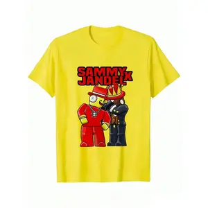 Cartoon T-Shirt - Boys' Style: SAMMY X JANDEL Print Design, 100% Polyester, Soft and Breathable, Suitable for Daily Outings and Sports, Vibrant Colors and Cool Patterns, Showcasing Personality and Energy, Perfect Choice as a Birthday Gift or Holiday