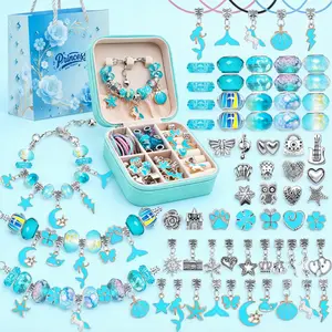 2026New Idea-Handmade Jewelry Supplies Ocean Blue Charm Bracelet Accessories for Women Making Kit with Blue Jewelry Box & Gift Bag Blue Beading Girls Pink Jewelry Making Kit for New Year Christmas Valentines Jewelry Gifts Set for Girlfriend