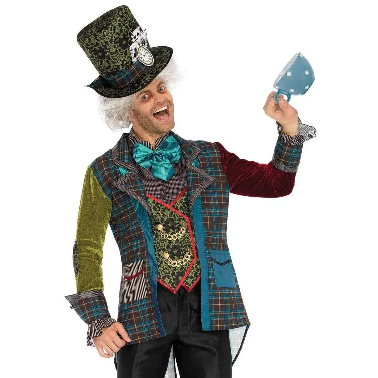 Men's Deluxe Mad Hatter Halloween Costume, Special Occasion Menswear Outfit with Neck Tie and Jacket, Do Not Iron, Drip Dry, Cosplay