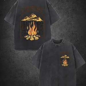 Men's Vintage Camping Graphic Tee: Washed T-Shirt with Double-Sided Retro Campfire Print, Relaxed Fit Short Sleeve for Outdoor Adventures & Street Style | #CampingTee #VintageFashion #MensStreetwear #GraphicTshirt