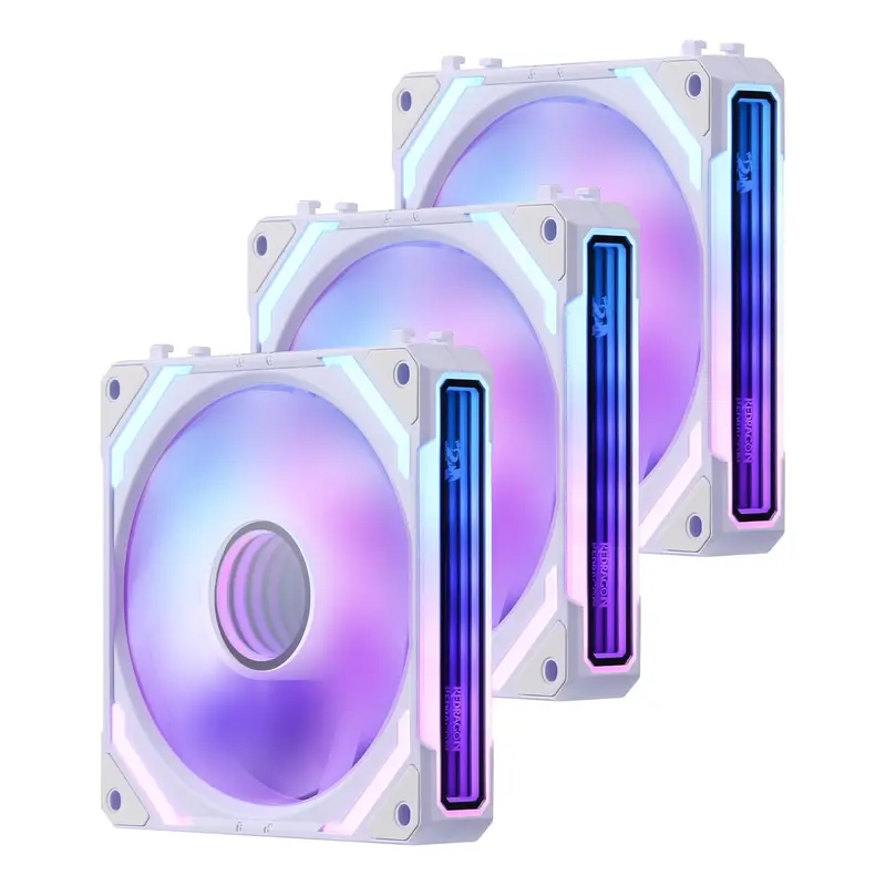 Redragon GCF012 3-Pack Reverse 120mm Plastic PC Cooling Fans, 5V 3-Pin ARGB PC Accessories Decor with Cooling System, 4-Pin PWM, Power Cable, 800-2000 RPM, 68.8 CFM Airflow, Daisy Chain, Motherboard-Compatible for Radiator/Case (120x120x25mm)