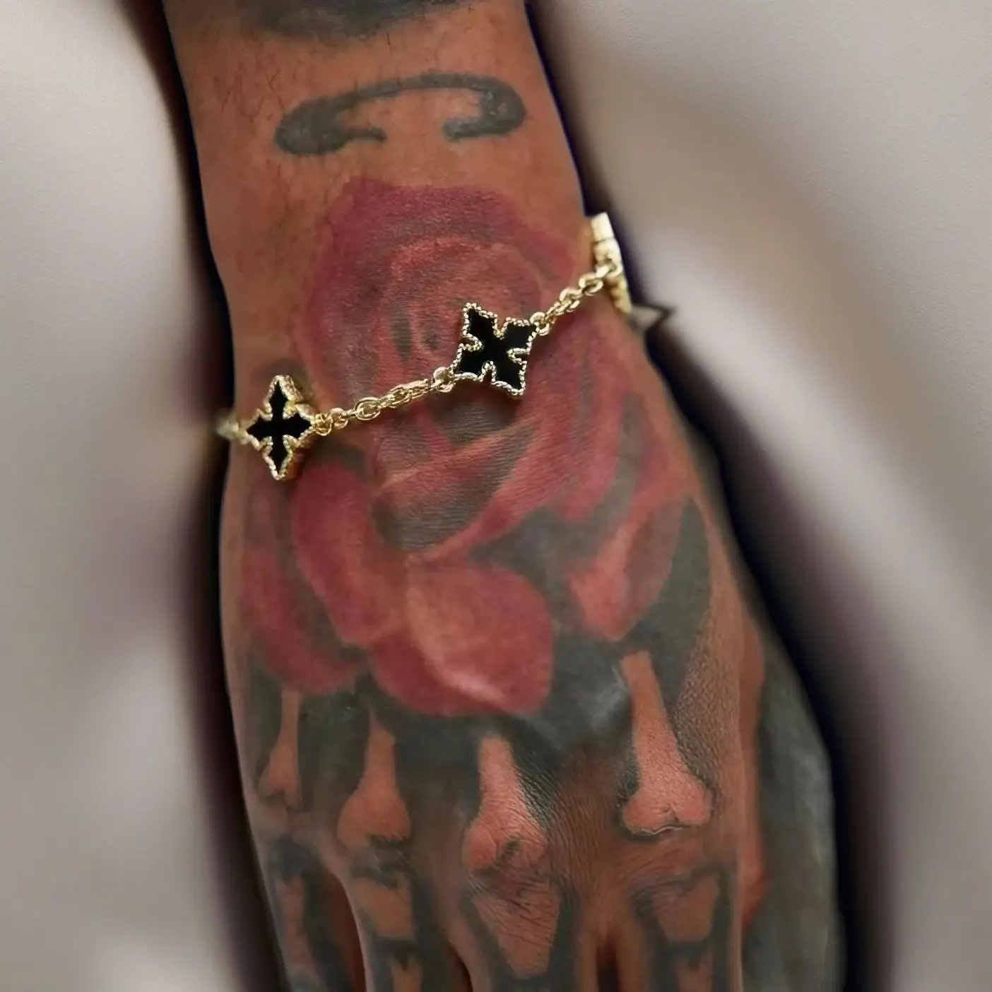 Chrome Double-sided Multi Cross Clover Link Chain Bracelet For Men