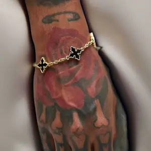 Chrome Double-sided Multi Cross Clover Link Chain Bracelet For Men