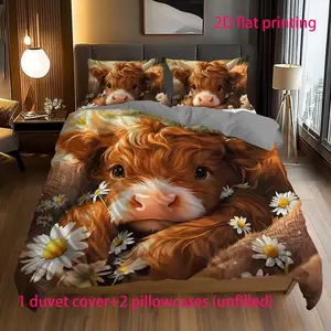 3-piece cute and cute cow digital printing set duvet cover Bedroom Bedding Set Bed Sets Supplies (1 * duvet cover+2 * pillowcase, no core)