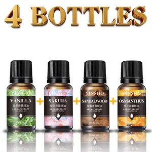 4pcs (Vanilla+Sakura+Sandalwood+Osmanthus)  Aromatherapy Essential Oils Set, Scented Oil, Scented Home Fragrance, Relaxing Plant Fragrance for Humidifiers & Diffusers, Car Air Freshener, 10ML Liquid Scents