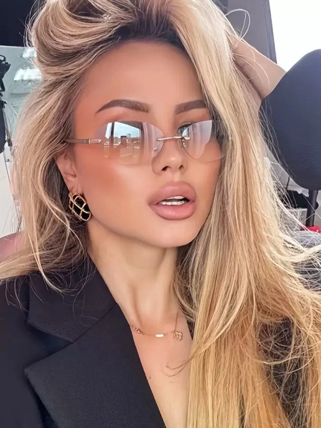 Y2K Frameless Metal Oval Sunglasses, FDA Registered, Vintage American Style for Trendy Women, Retro 2000s Aesthetic Eyewear Shades for Summer, All Seasons