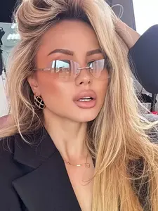 Y2K Frameless Metal Oval Sunglasses, FDA Registered, Vintage American Style for Trendy Women, Retro 2000s Aesthetic Eyewear Shades for Summer, All Seasons