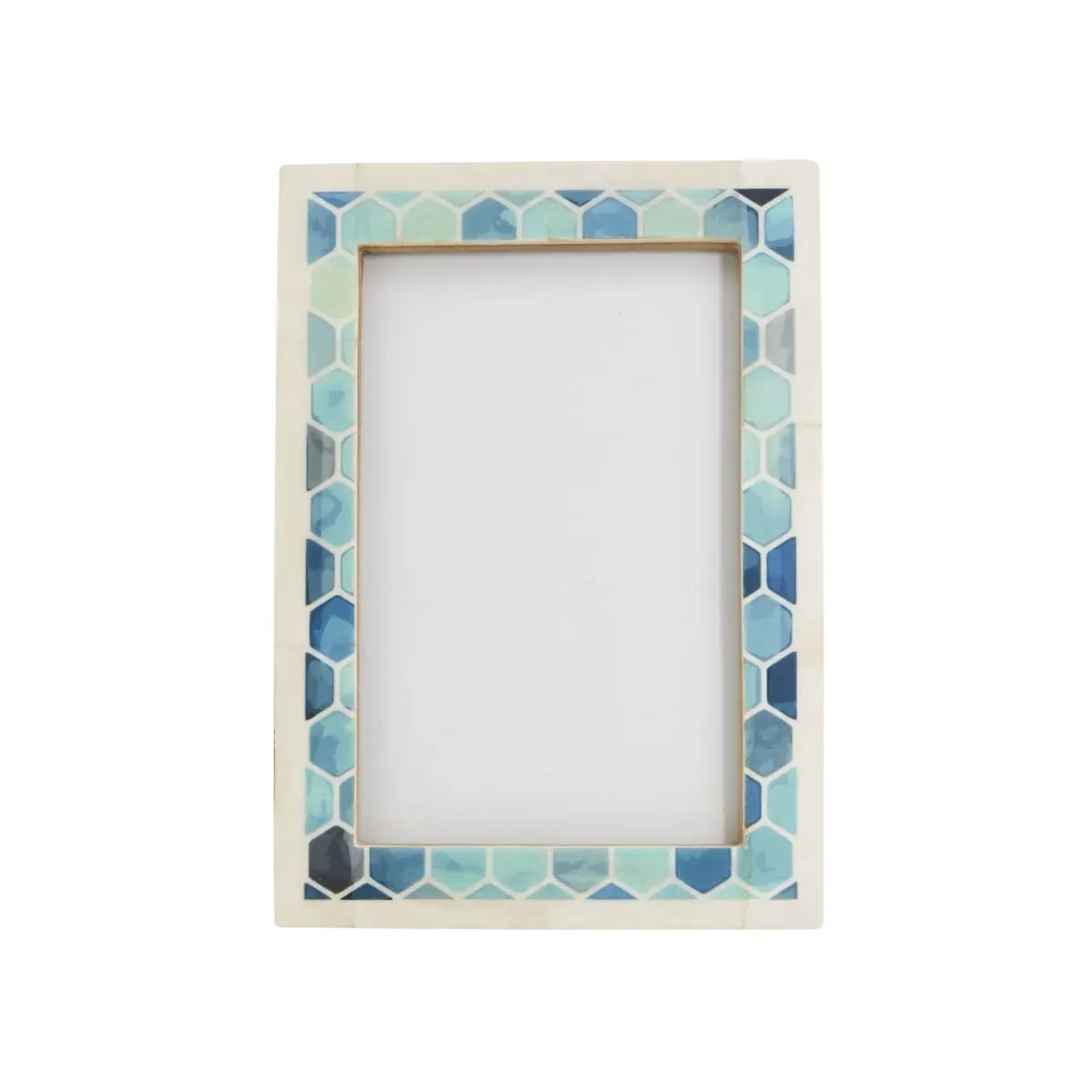 Saro Lifestyle PF900.TQ46 Honeycomb-Inspired Classic Lightweight Bone Photo Frame - Turquoise, 4x6 in, Home Decor, Gift Idea, Photo Display