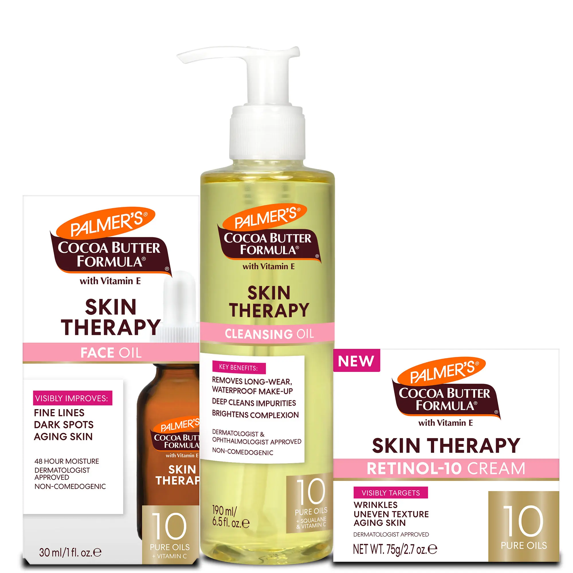 Palmer's Cocoa Butter Formula Skin Therapy Face Care Bundle with Cleanser, Face Oil and Cream for Hydrating and Anti-Aging