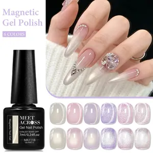 MEET ACROSS 6pcs*7ml Aurora Glitter Magnetic Gel with Magnet, For Nail Art Ultra-Shiny, Long-Lasting Salon-Quality DIY Design, Easy Application, Jelly Cat Eye Gel Polish Nail Supplies, For Home Salon Nail Art DIY Manicure, Cosmetic