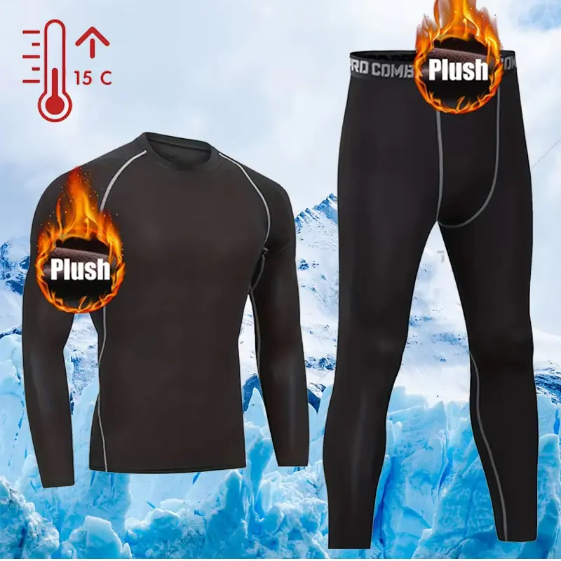 Men's Thermal Underwear Set, Tech Fleece Lined Compression Shirts and Tight Leggings, Base Layer Running Gear with Long Sleeves, Sports Wear, Tracksuit Set