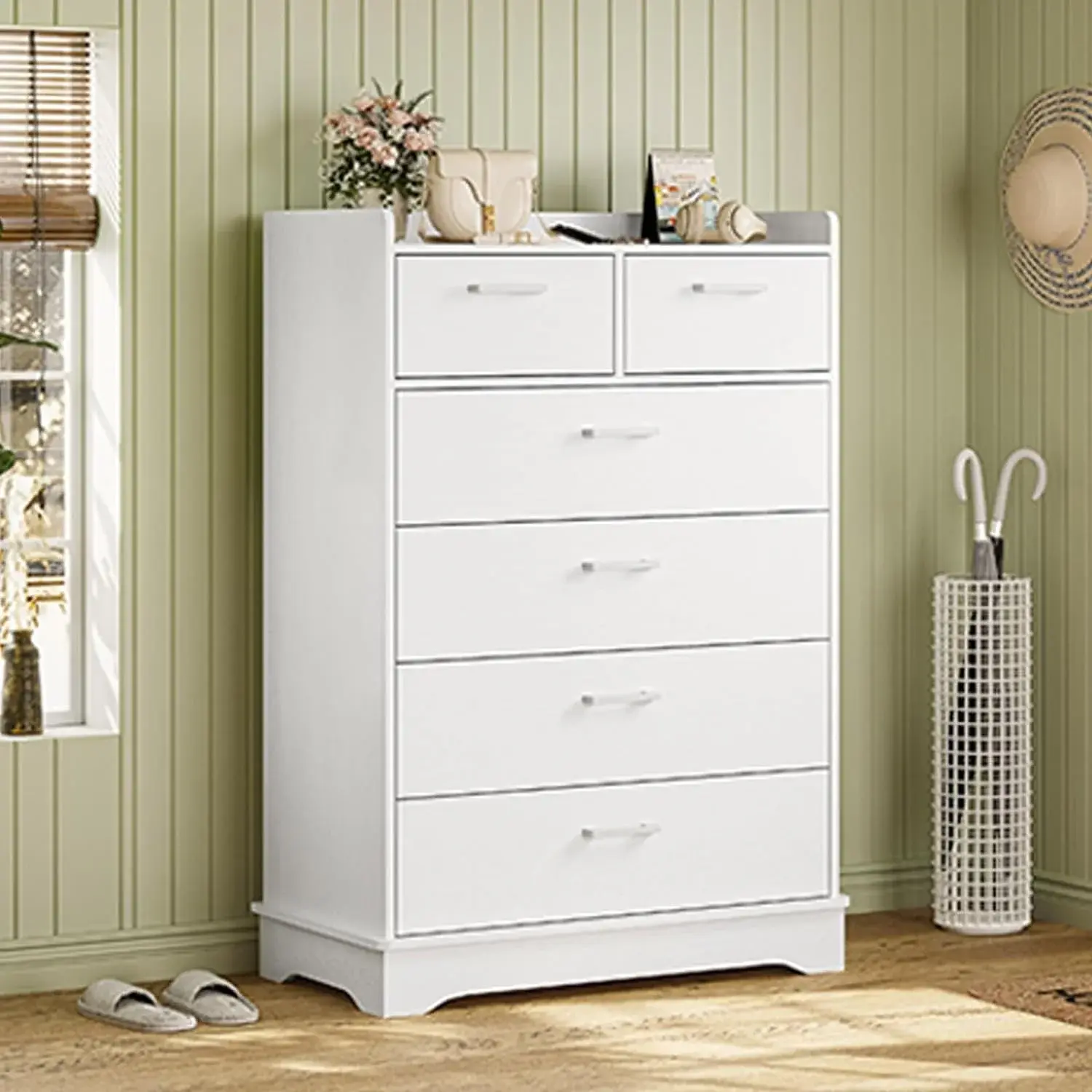 SIKAIC 6-Drawer Vertical Dresser, White Tall Storage Chest of Drawers for Bedroom, Modern Space-Saving Furniture Cabinet