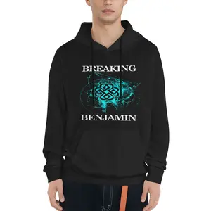 Breaking-Benjamin Print Hoodie, Casual Polyester Knit Fabric Pullover, Loose Fit,  with Kangaroo Pocket