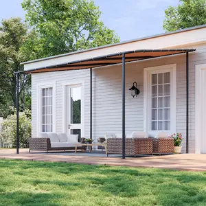 Aoxun 10x12 Wall-Mounted Lean-to Gazebo Outdoor Patio, Water-Resistant & UV-Resistant Sloped Roof Canopy Awning for Backyard or Deck, Khaki
