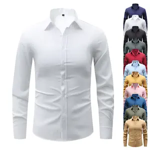 Men's regular fit solid color business long-sleeved shirt, lightweight, four-season long-sleeved formal shirt, long-sleeved iron-resistant shirt, men's wedding shirt, casual office long-sleeved shirt, wedding, graduation season, Valentine's Day gift