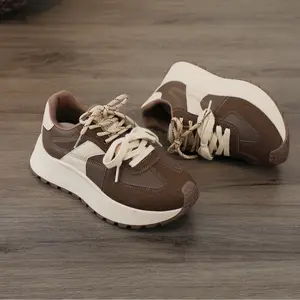 New 2025 summer and autumn thick-soled women's shoes board shoes height increase casual stitching leather sports shoes student trend