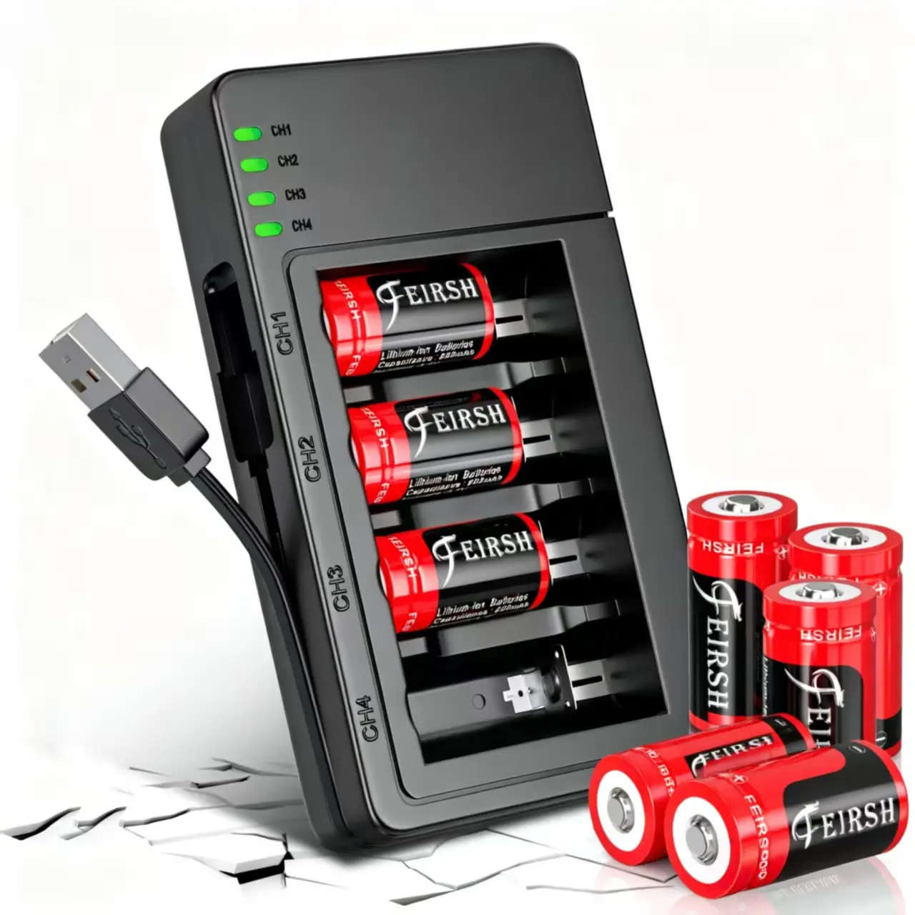 CR123A Rechargeable Batteries, 8-Pack (includes fast-charging dock) — 800mAh high capacity, 2,000+ charge/discharge cycles | Overheat and short-circuit protection / Compatible with Arlo cameras, flashlights, and other devices