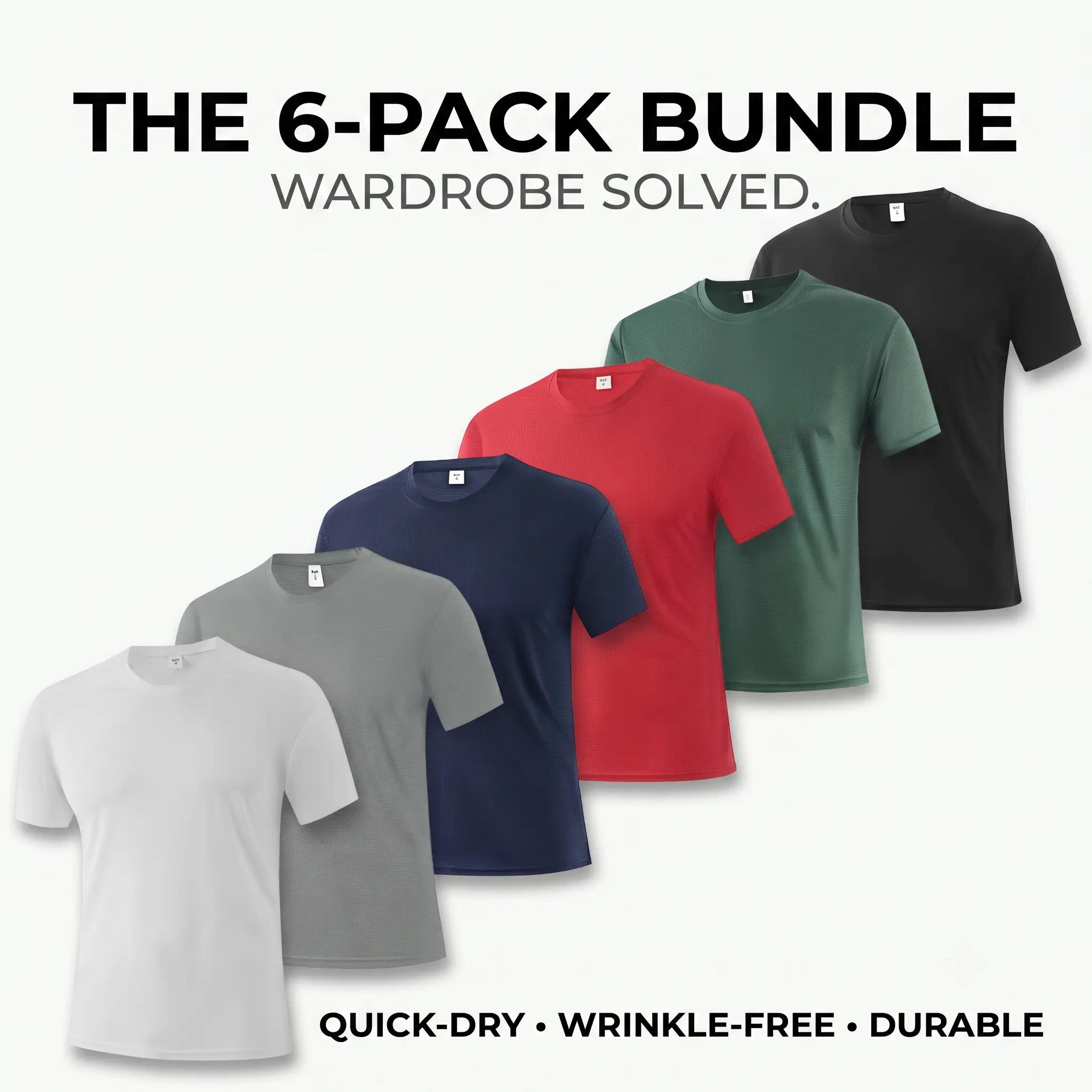 Men's 6-Pack Athletic T-Shirts, Fitted Short Sleeve Polyester Activewear, Moisture-Wicking Tops for Gym & Athleisure,travel essentials,camping essentials