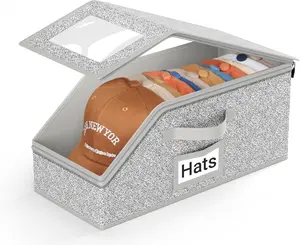 Grey Stackable Hat Boxes for Baseball Caps, Sturdy Cardboard Construction, Closet Hat Organizer Holds Up to 12 Caps