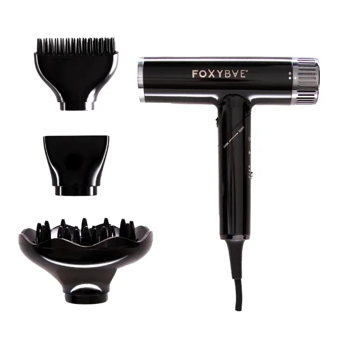 FoxyBae Globetrotter High-Speed Ionic Hair Dryer – Ultra Lightweight (<1lb) Salon-Power Blow Dryer, Fast Drying, Frizz Control, Dual Voltage for Travel, Magnetic Diffuser, Comb & Nozzle Attachments