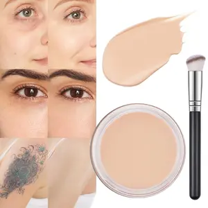 Pot Concealer Full Coverage Set, Under Eye Brightener Color Correcting Concealer for Dark Circles, Waterproof Foundation Face Makeup Brush Kit, Eye Ring Corrector de ojeras, 02 LIGHT CREAM