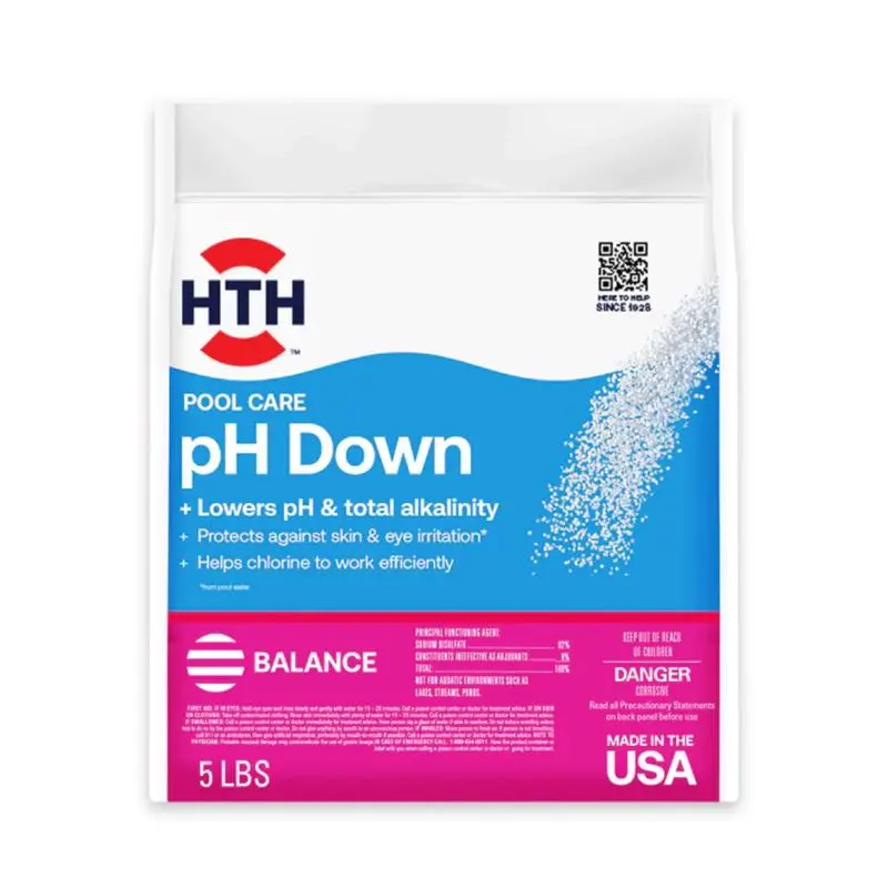 HTH Pool Water pH Down, Granular Balancer to Lower pH and Reduce Irritation, Improves Chlorine Efficiency for All Pool Types, 5 lb, Pack of 4, Swimming Pools