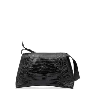 Pre-owned Balenciaga Leather Shoulder Bags Downtown Shoulder Bag Calfskin Crocodile Embossed Black (mi031226a0)