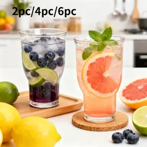 Glass Highball Cup Set of 2/4/6, Wide Mouth Heavy Base, Suitable for Soda Bubble Water/ice Coffee/wiskey/brew, Stackable Glass Cups