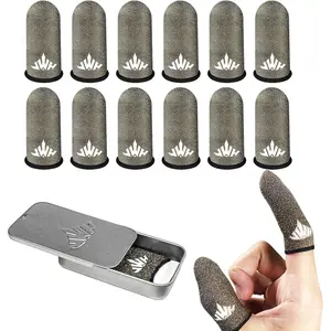 Ultra Thin Pure  Fiber Mobile Phone Gaming Accessories Finger Thumb Sleeve,Breathable Silky,12 Pack Guantes para Dedos Gamer,Storage Box, Dedales Gamer,Finger Gloves, for PUBG Gaming Cots