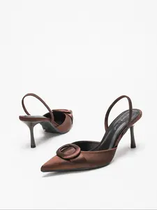 Women's Elegant High Heel Pointed Toe Pump, Back Strap, Textile Material, Plain Pattern, Suitable for Dresses, Party Footwear, All Seasons