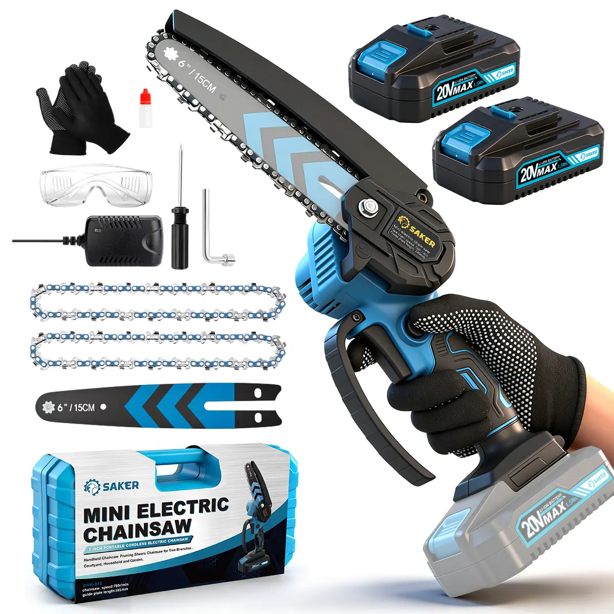 6INCH MINI CHAINSAW + 2 BATTERY