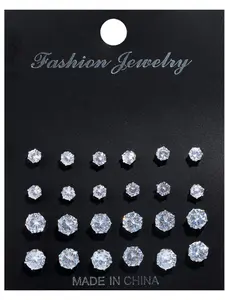 12-36 Pairs Artificial Sparkling Zircon Earrings Set, Heart Round Square Multi-Piece Combination, Unisex Daily Commute Holiday Party Gift, Earrings Studs, Stud Earrings Jewelry