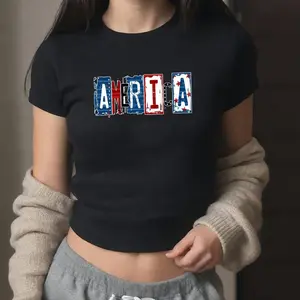 America 4th of July Baby Tee, Patriotic USA Graphic Top, Red White Blue Outfit, Independence Day Vibes.