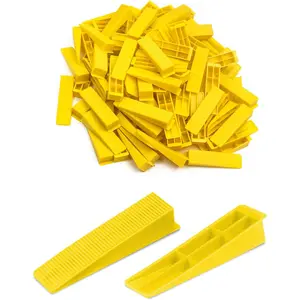 300pcs Reusable Tile Leveling System Wedges for 1/8",1/12",1/16", 1/32" Spacers and Clips, Tile Leveler Tools for Wall/Floor Tile & Stone Installation(Yellow)
