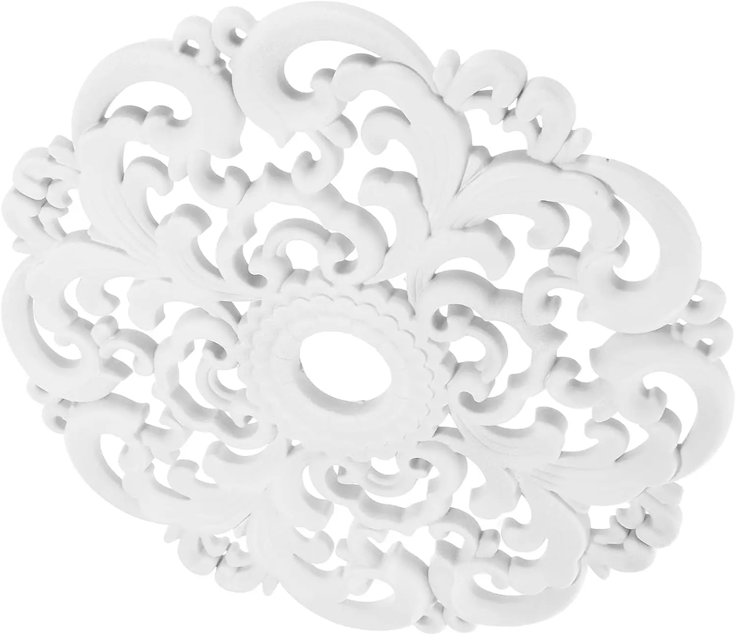 Plastic European-Style Ceiling Medallion, 12.18 x 12.18 Inches Classic White Finish, Intricately Carved Openwork Design for Bedroom Home Lighting Fixtures & Ceiling Fans