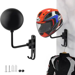 180° Motorcycle Helmet Rack, Wall Mounted Metal Helmet Holder, 2 Hooks Helmet Hanger, Hook Storage Rack, Fits Motorcycles & Bikes, Ideal for Coats & Caps
