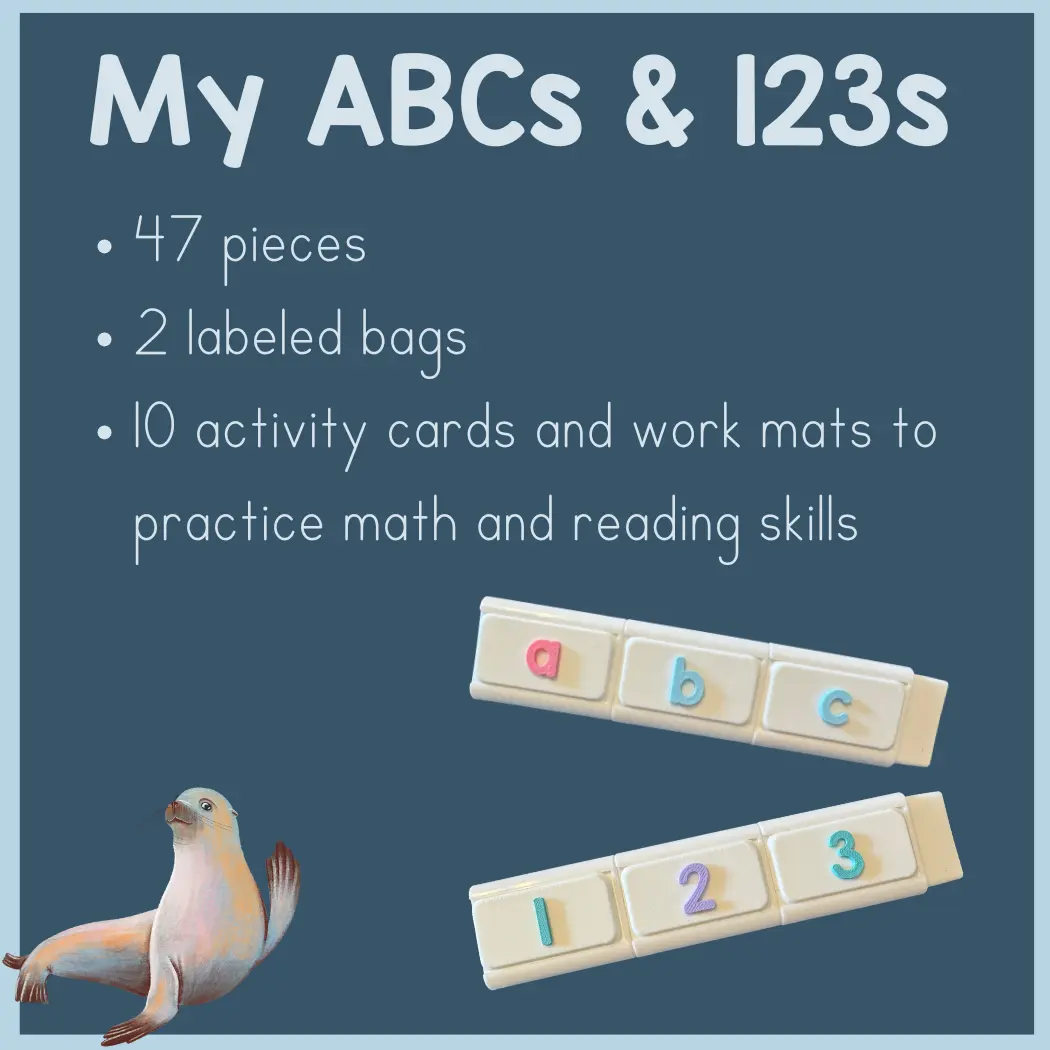 My ABCs & 123s Set - 47 Pieces with 2 Labeled Bags 10 Activity Cards & Work Mats for Math & Reading Skills Practice
