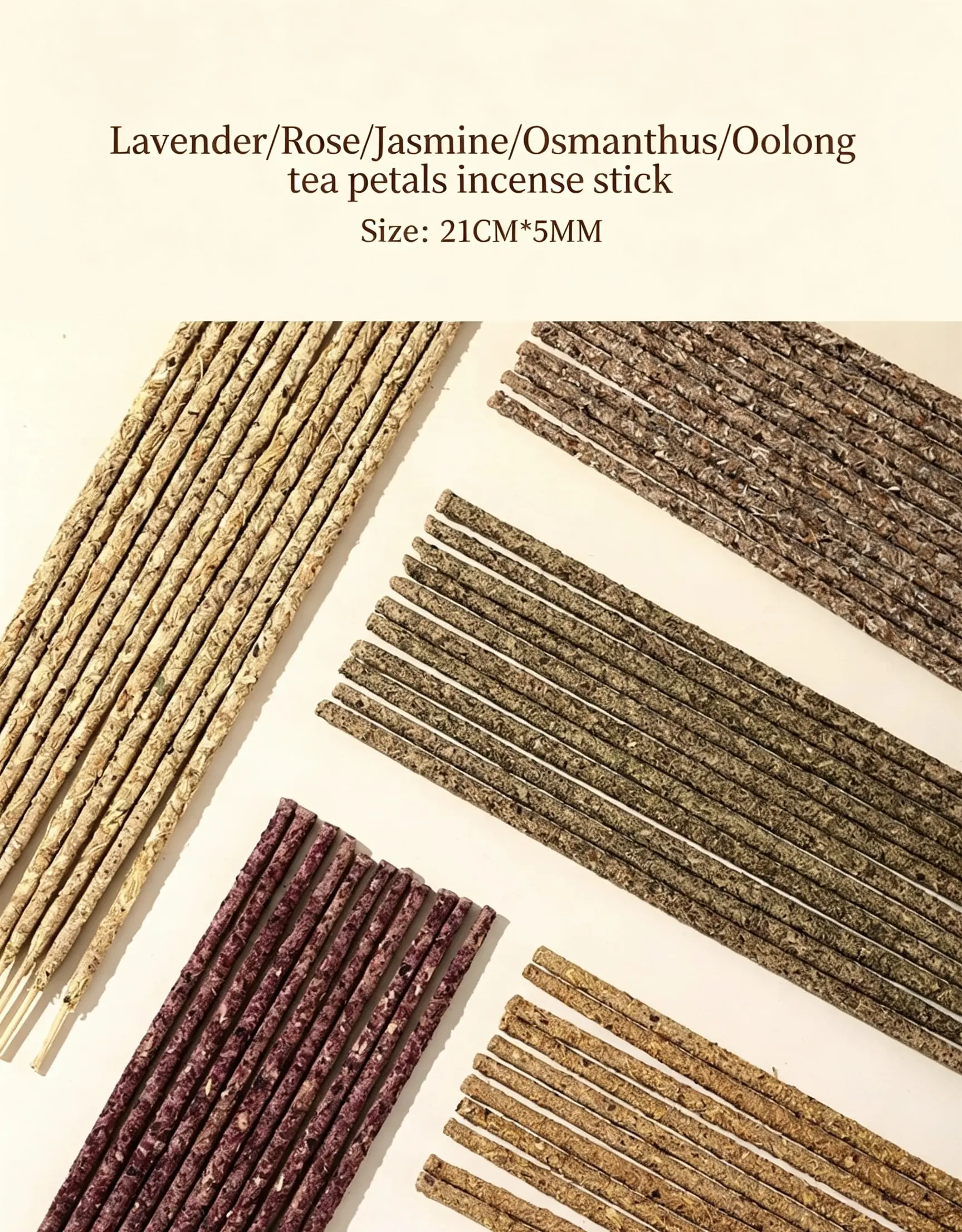 50PCS pure botanical and flower hand-rolled Jasmine/Rose/Lavender/Osmanthus/Oolong Tea incense sticks for meditation,calming mind,relaxation and good sleeping,pet friendly