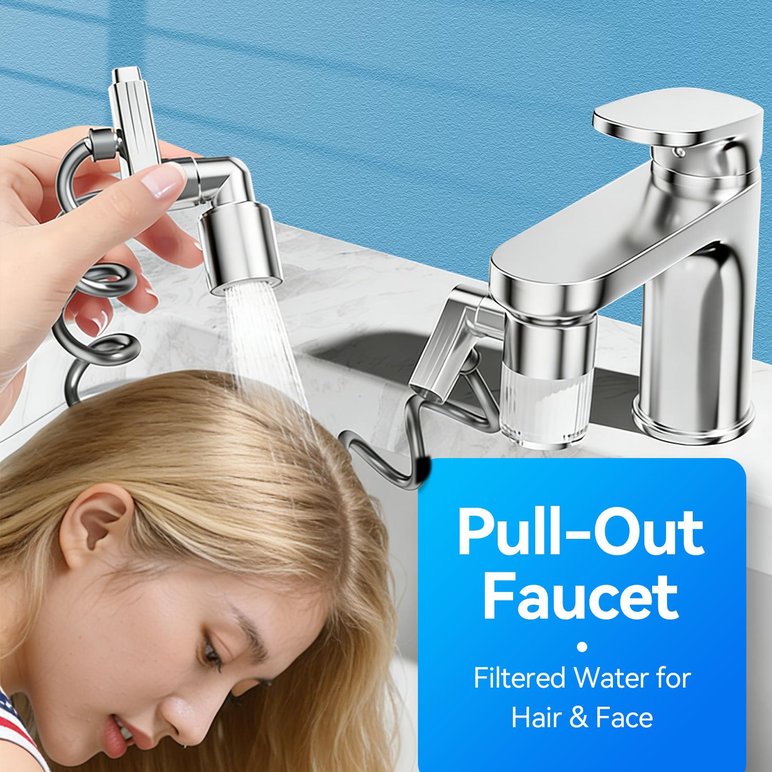 AQUPUVIR Sink Faucet Filter 360°Rotating,Aerator Faucet 1 Pcs of Sink Water Filter and 2 Filter Elements Set, Bathroom Sink Filter Removes Fluoride Hard Water, Faucet Filter Faucet Extender for Home Kitchen Sink