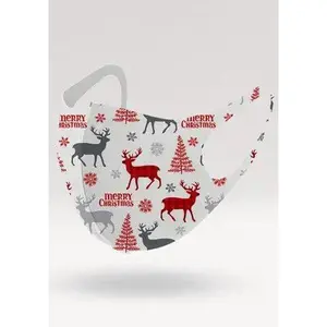 Red White Santa Print Fashion Mask
