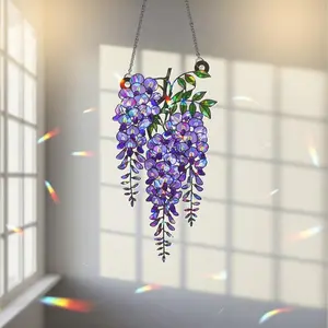 Wisteria Holographic Suncatcher, Purple Acrylic Window Hanging Decor, Rainbow Light Catcher, Aesthetic Room Decor, Boho Window Ornament, Gift for Her