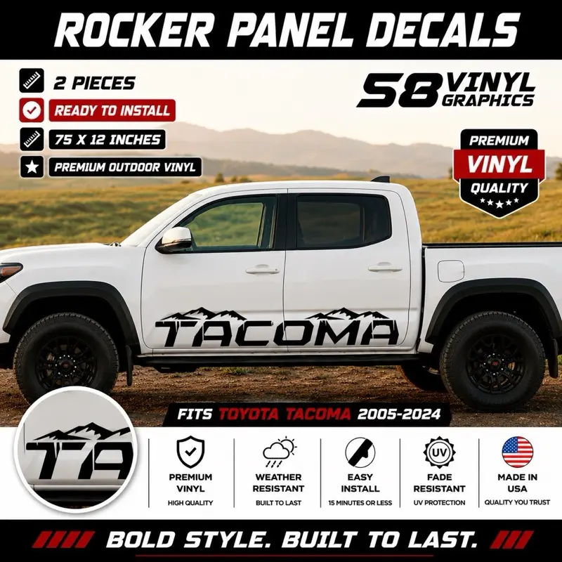 Tacoma RidgeX Rocker Panel Car Decal Stickers - Big Letter, 2 Pieces, Durable Adhesive Vinyl Humor, Ready-to-Install, Suitable for Many Weather Situations, Ideal for Car Owners